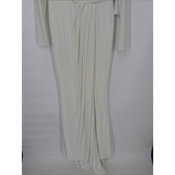 Mac Duggal Size 6 White 26554 Long Sleeve Wrap Jersey Slit Gown Dress Wedding - Picture 6 of 12